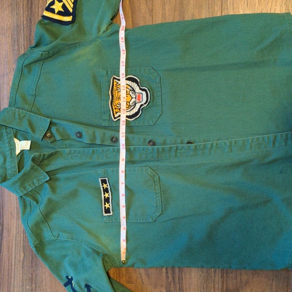 Army Patches style Green Button Down Shacket Shirt Jacket Cotton - Picture 4 of 9